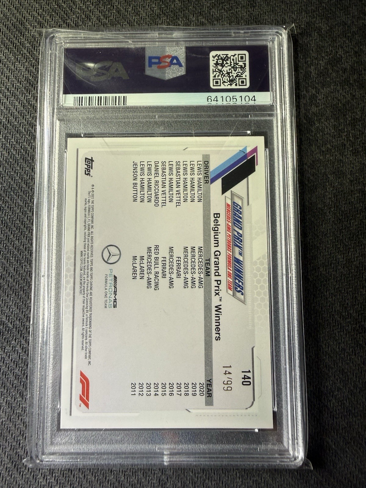 2021 Topps Chrome Formula 1 Lewis Hamilton Green Raywave Refractor 140 /99 PSA 9 view 2