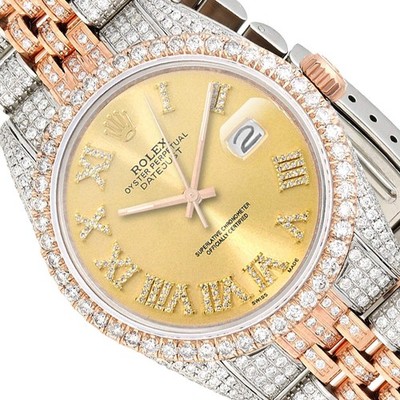 Rolex Datejust 12CT Natural Diamond Stainless Steel White Rose Yellow Watch 36mm