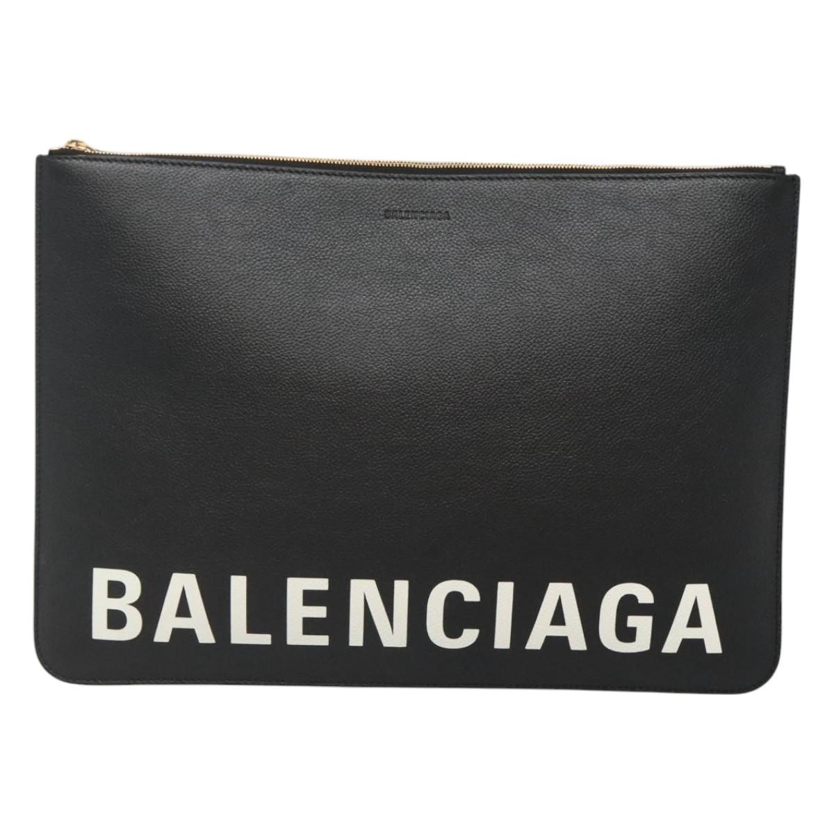 BALENCIAGA Clutch Bag Leather Black Gold 630626 Auth sw281 | eBay
