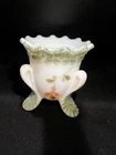 EAPG 1899 Milk Glass Toothpick Holder Handpainted Green w/ floral motif
