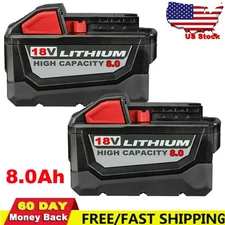 2 PACK 8.0 AH For Milwaukee for M18 Lithium Extended Capacity 48-11-1860 Battery