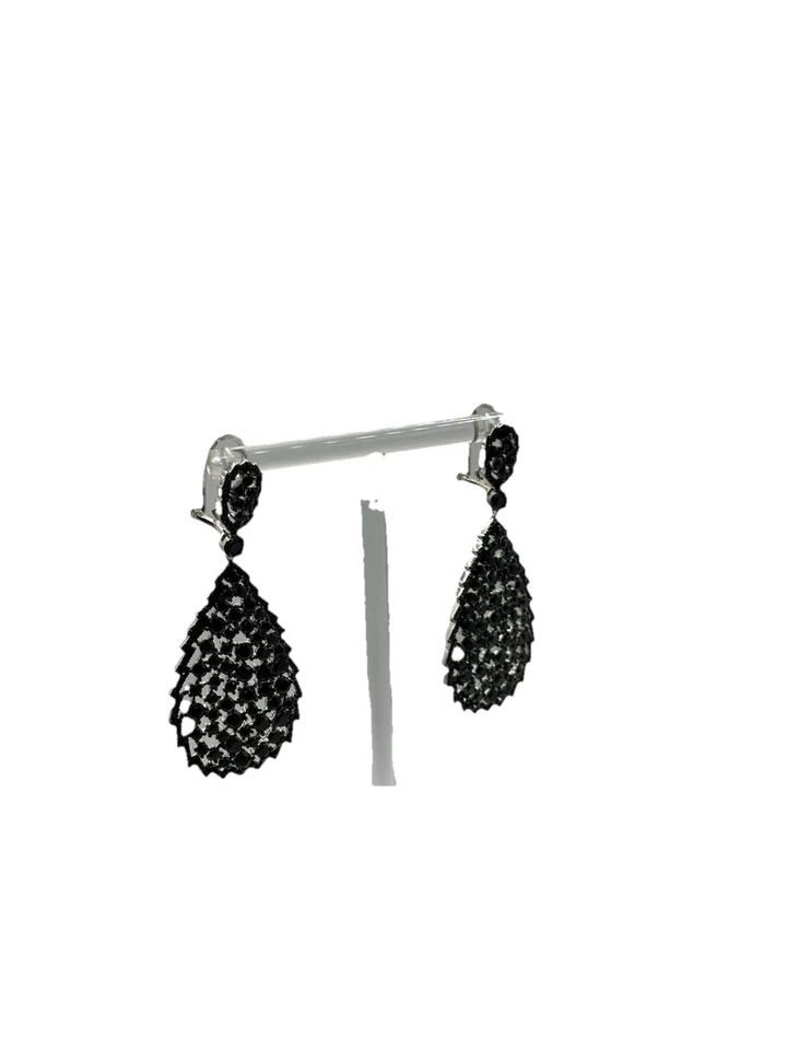 PENDIENTES COLGANTES LÁGRIMA RODIO ESPINELA NEGRA REDONDA 10,38 CTW Foto 2 de 4