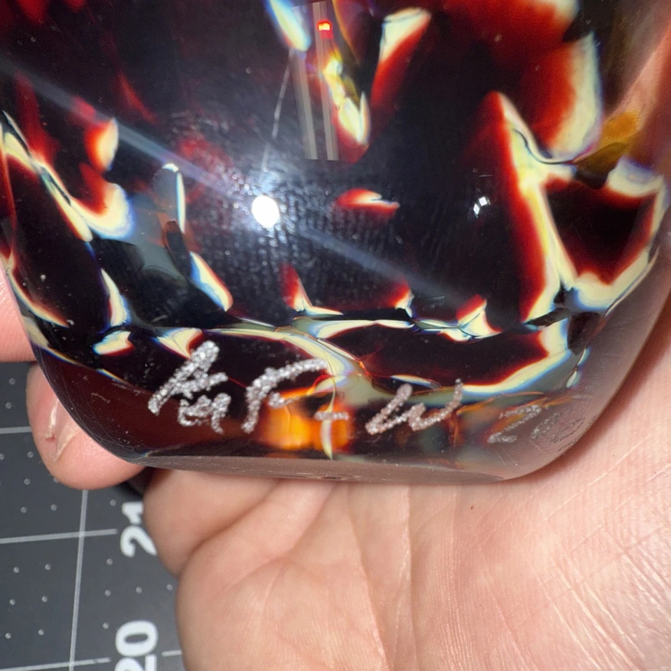 American Handblown Signed 6” Art Vase Flame Like - Image 4 of 4