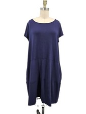 New Eileen Fisher Viscose Jersey Blue Dress Womens XL Bateau Neck Knee Length
