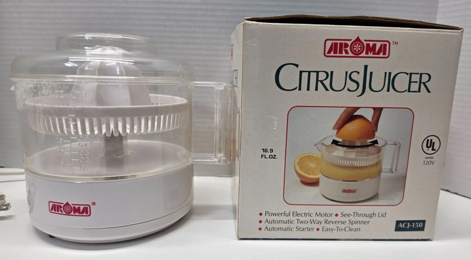 1995 Aroma ACJ-150 Electric Citrus Juicer 16.9 oz w/ Box & Manual