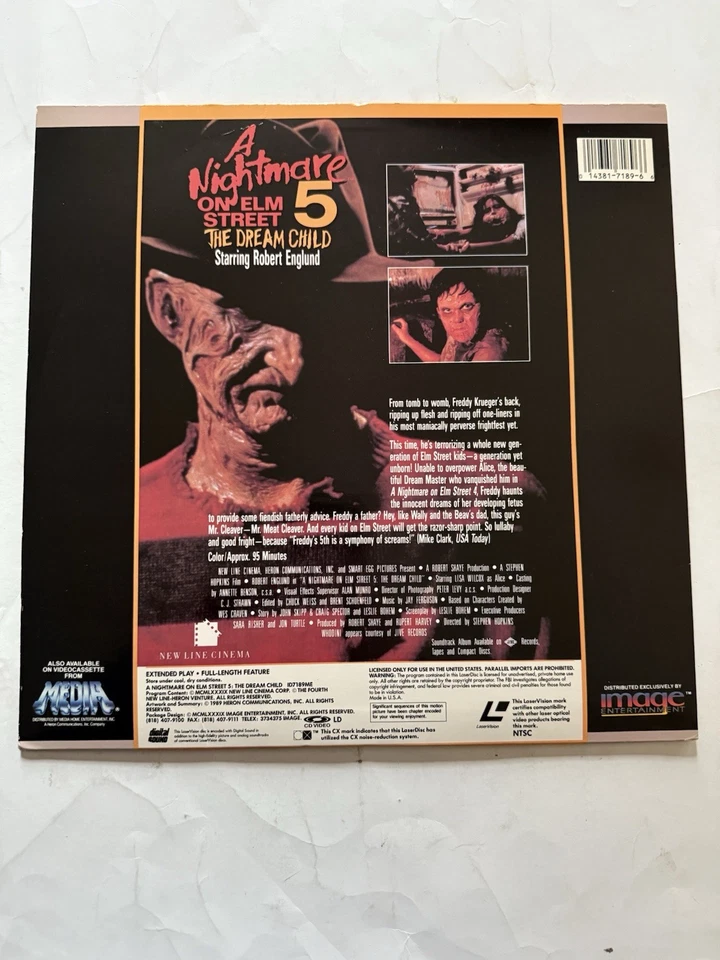 A Nightmare On Elm Street 5 The Dream Child Laserdisc 1989 Tested No rot - Image 2 of 3