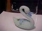 Vintage 3 3/4" Blue Satin Fenton SWAN w/ Hand Painted Blue Roses Figurine Kay C