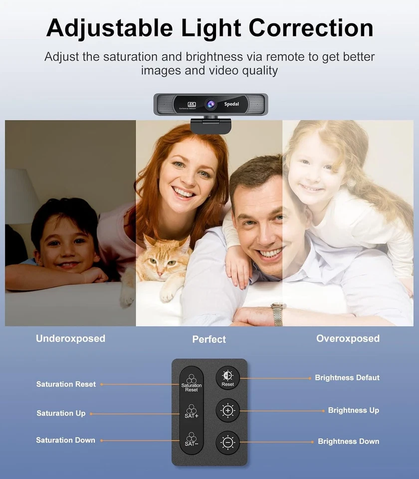 Spedal 4K Webcam with Microphone & Tripod, 120°Field of View. Remote Controller - Bild 4 von 4