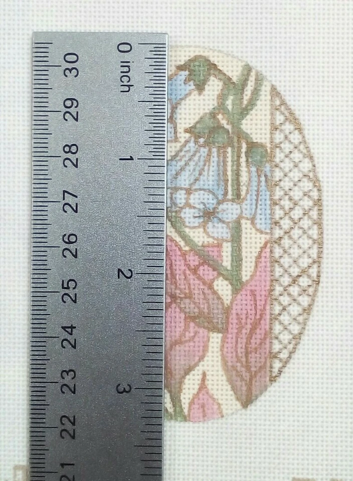 Needlepoint handpaint canvas FLORAL FILAGREE Oval flowers foilage 24m 1.25x3.25" - Image 4 of 4