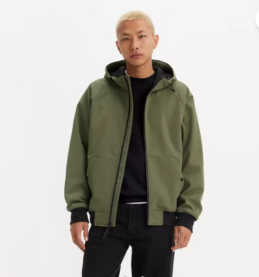 New Levi's Soft Shell Hoodie Bomber Jacket, Thyme - Green