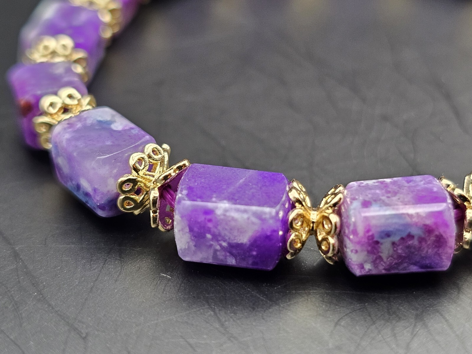 Rare Top Quality Cherry Blossom Genuine Sugilite Bracelet 6.5mm image 9