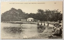 Postcard Brockton Massachusetts Ellis Brett Pond Beach DW Field Park Swimmers