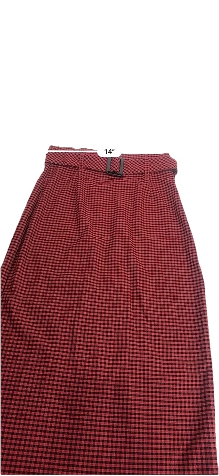 zara TRF высокая талия красный черный gingham клетку кнопка midi юбка размер S - Изображение 2 из 4