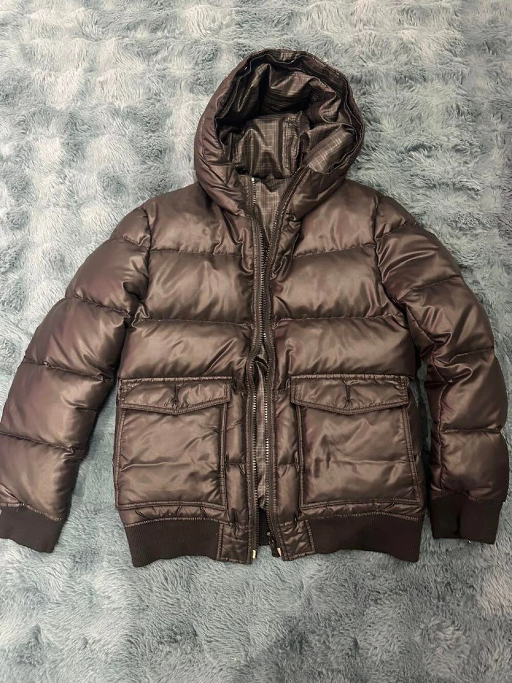 Piumino reversibile Burberry Black Label nero grigio US taglia M autentico