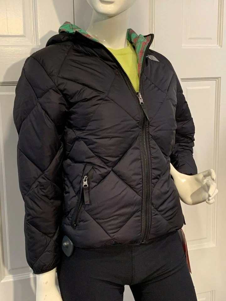 Chaqueta de plumón reversible The North Face para niñas negra/verde a cuadros - ¡EL MEJOR ESTILO! Foto 4 de 4