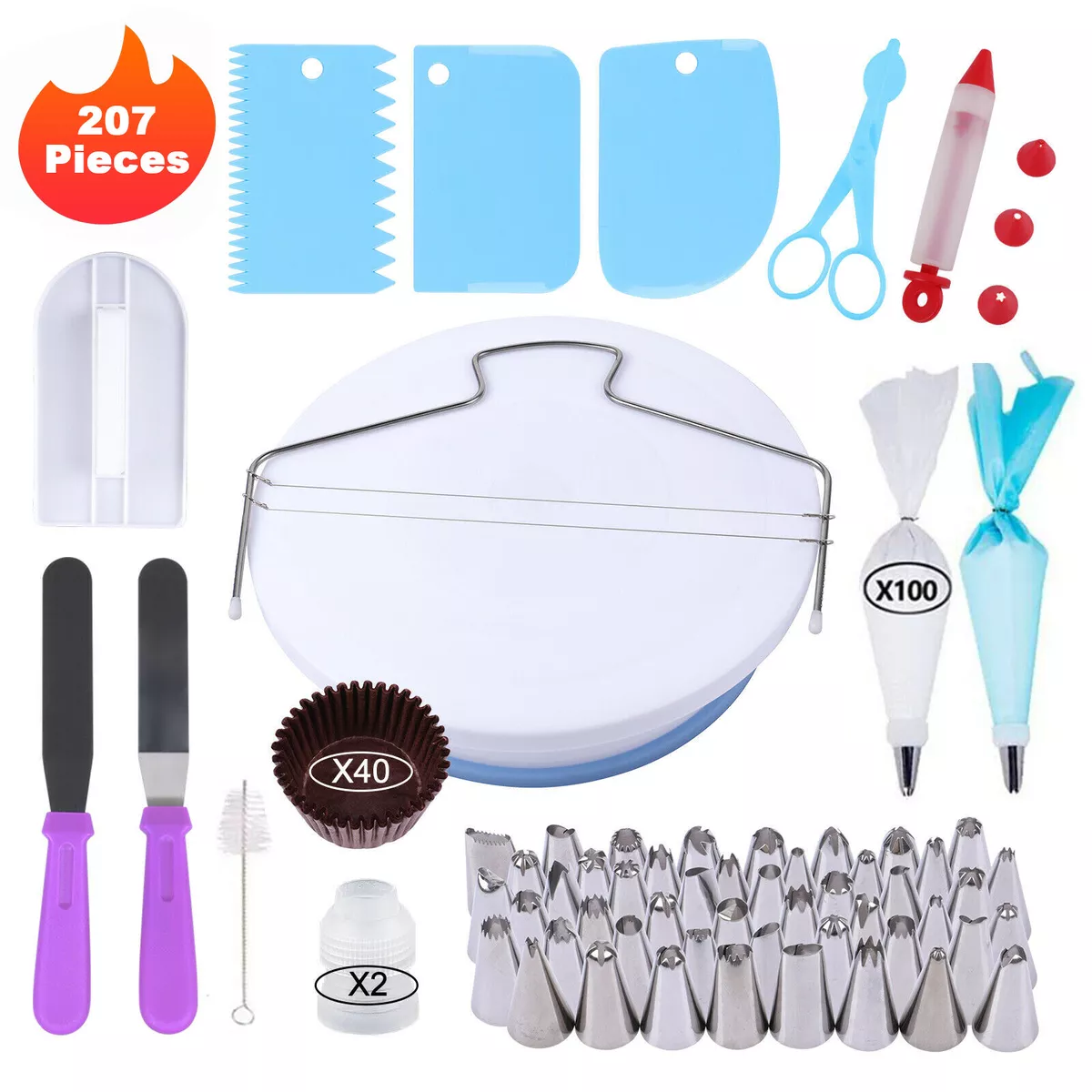 207pcs DIY Cake Decorating Supplies Kit Professional Baking Piping ...