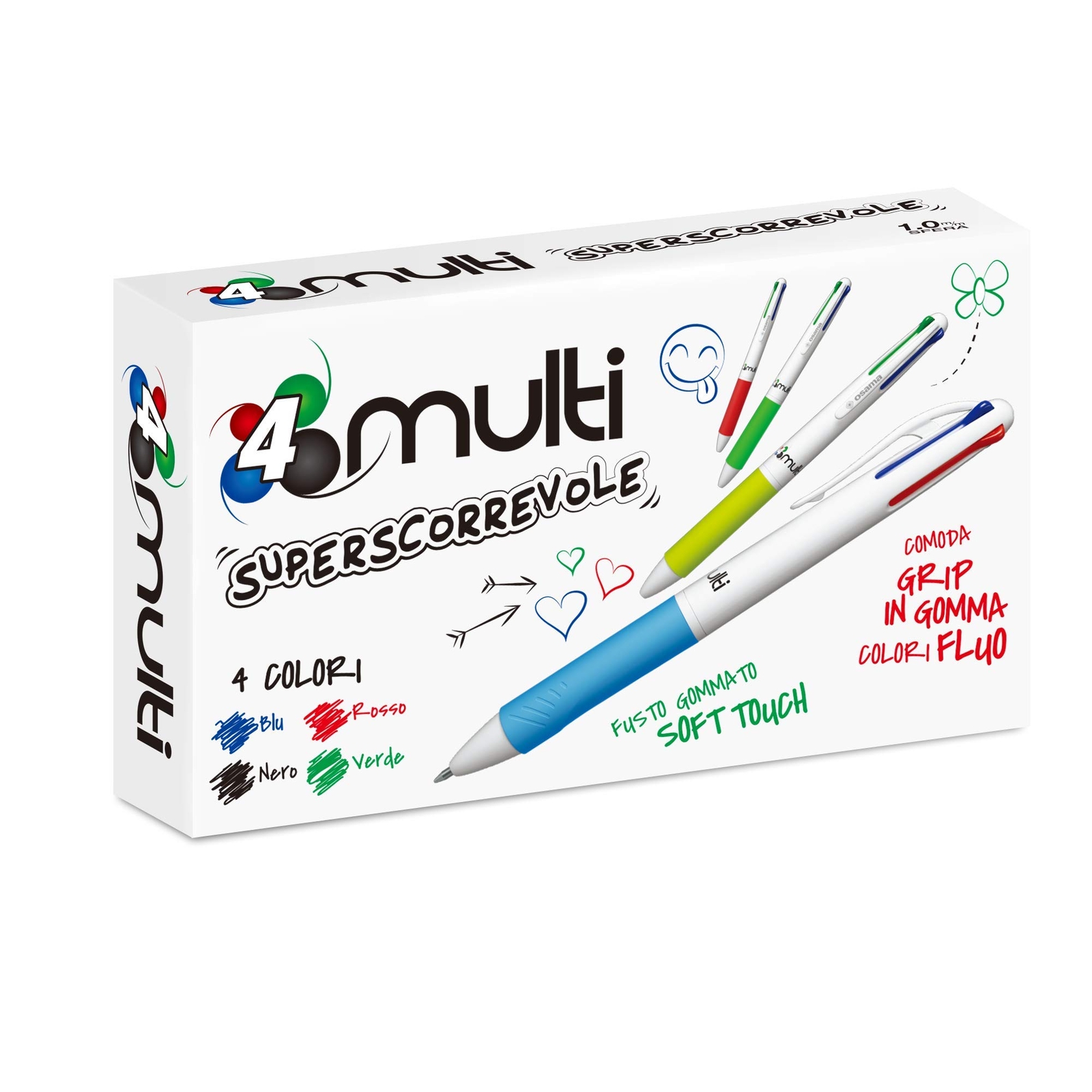 Osama 4 Multi - Set of 12 Retractable Ballpoint Pens 4 Colours - 4 Colours Ballp