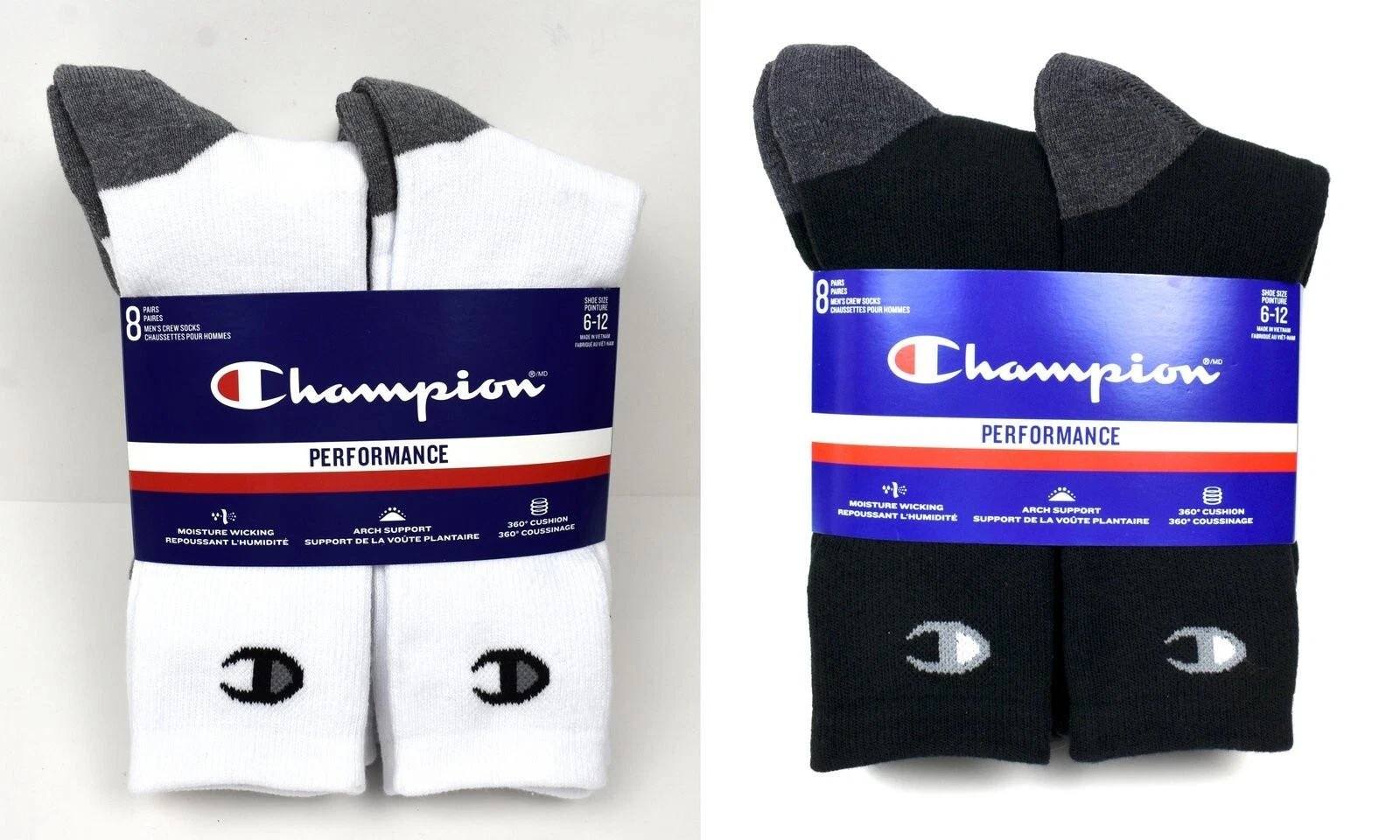Champion Men's High Performance Crew Socks, 8 Pairs, Fit Shoe Size 6-12
Opens in a new window or tab