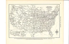 Transcontinental  Mileage Chart Map 1947 Vintage  U. S. Highway