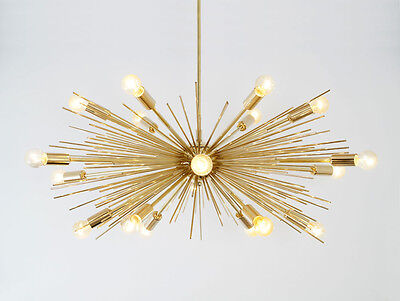 Mid Century Modern Handmade Gold Brass Chandelier 18 bulb Sputnik Urchin Light 
