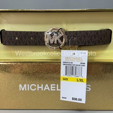 Michael Kors Womens Reversible Belt Pave Logo Gold Buckle L/XL Brown 39-43 waist