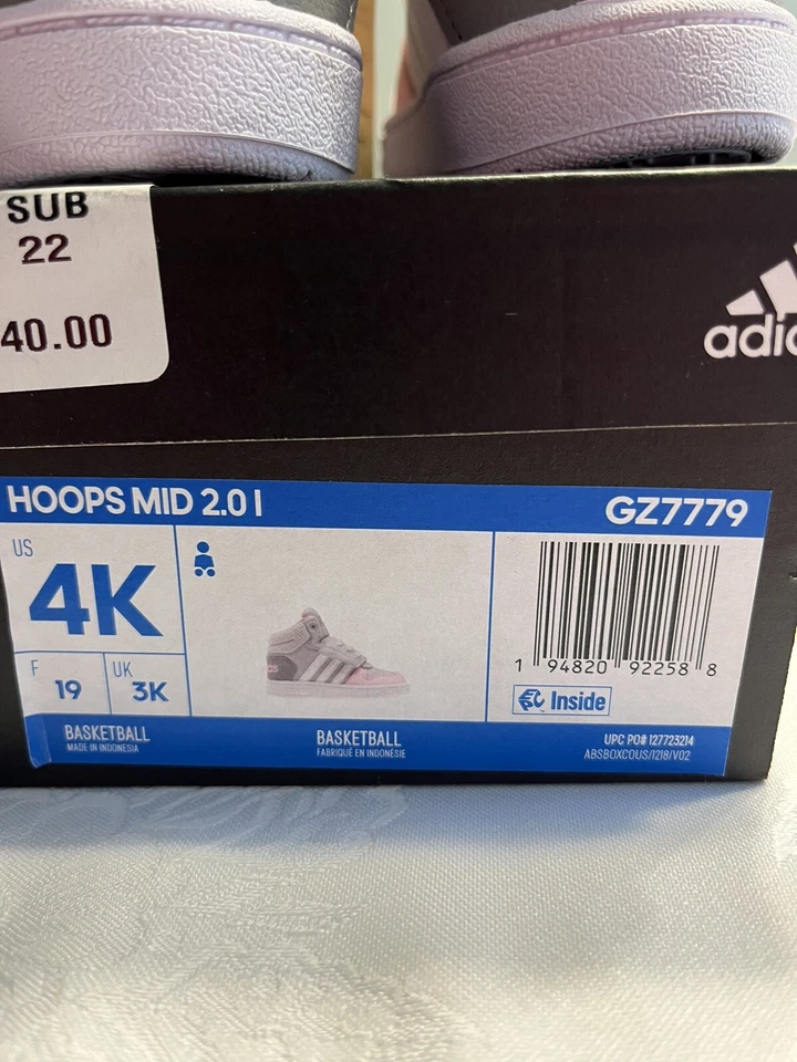 NUEVO EN CAJA Adidas Hoops Mid 2.0 Gris Rosa Tenis Zapatos Talla 4K Baloncesto Foto 4 de 4
