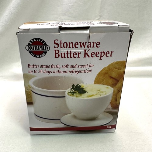 Glazed Stoneware Butter Keeper Butter Crock 2 Piece Set Butter Holder Norpro - Picture 16 of 18