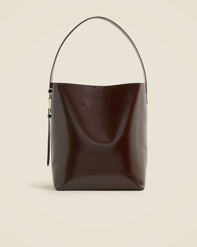 J.Crew Edie Bucket Bag in Italian Leather Cocoa Berry Brown NWT Fits 14” Laptop - Picture 2 of 10