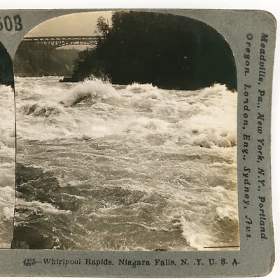 Niagara Falls Whirlpool Rapids Stereoview c1911 Suspension Bridge & River C2124
