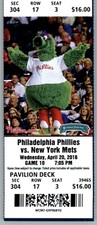 New York Mets vs Philadelphia Phillies 4/20/2016 Ticket Phillie Phanatic Mascot