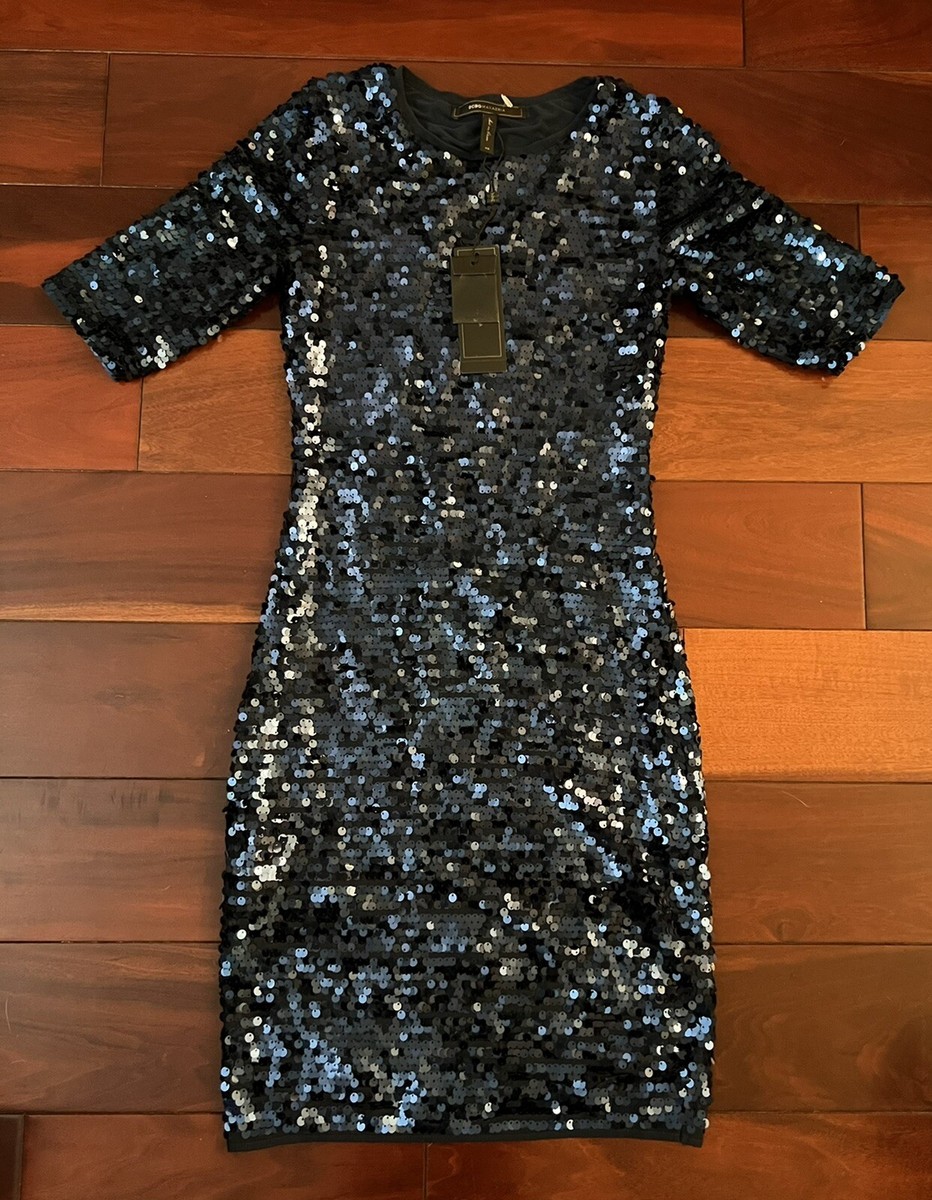 BCBGMaxAzria Marta Sequin Holiday Blue Bodycon Stretchy