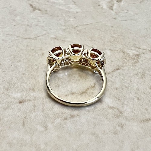 14K Gold Oval Citrine Ring - Yellow Gold 3 Stone Ring - Citrine Cocktail Ring - Picture 9 of 9
