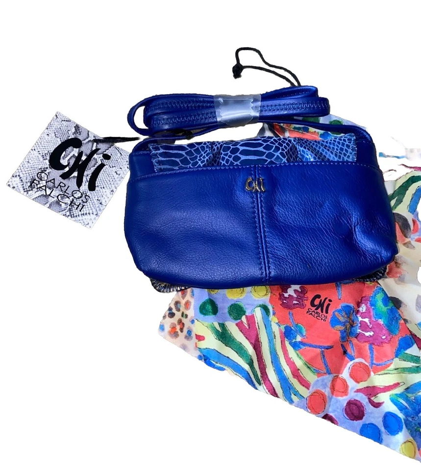 Bolso de mano bandolera de cuero con aspecto de piel de serpiente CHI Carlos Falchi de colección con bolsa para el polvo Foto 3 de 4