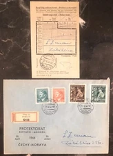 1944 Prague Bohemia Germany Registered Cover Parcel Receipt Enclosed