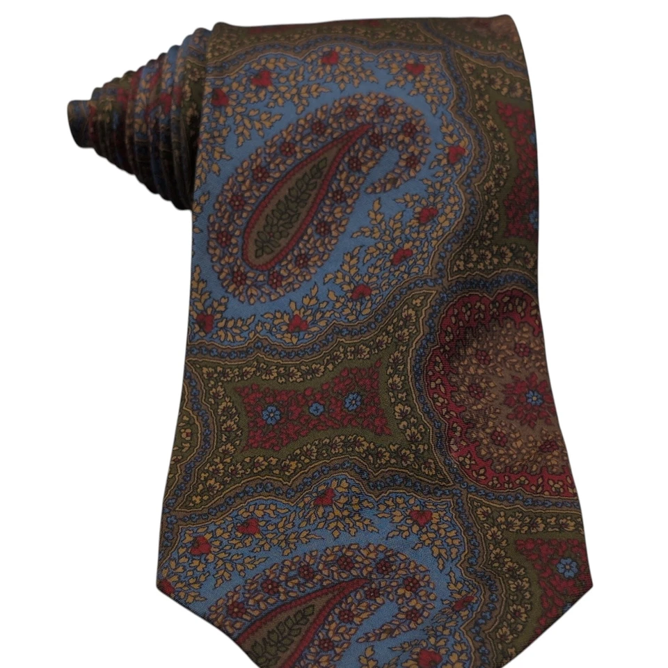 Polo Ralph Lauren Tie 56.5" 100% Silk Paisley Floral Blue Green Red USA 90s VTG - Image 3 of 4