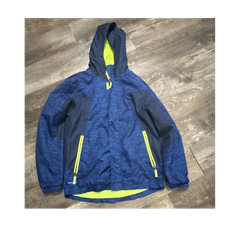 Champion Boys L 12-14 Hooded Windbreaker Jacket Blue Yellow Zip Solid