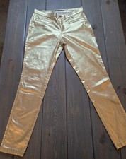 Zara Trafaluc Gold Metallic Pants Women Size M 28 Slim Straight Festival Party