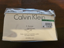 CALVIN KLEIN Cotton Thong Panties White Grey Yellow Size Large NWT MFRP 35