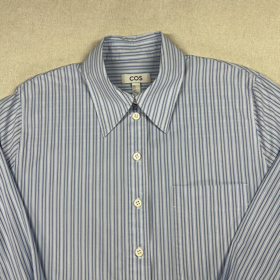 COS рубашка женщин 12 синий белый в полоску на пуговицах длинным рукавом хлопок большого размера - Изображение 3 из 4