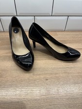 Black Patent Marks & Spencer M S Collection Wide Fit High Stiletto Heels Sze 5