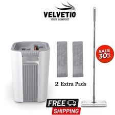 Flat Mop and Bucket Set Dual Chamber Wash Dry Hand Free Cleaning Microfiber Pads