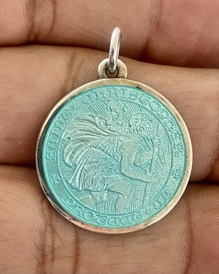 アクセサリー CHARLES THOMAE PENDANT STERLING SILVER Charles Thomae St Christopher Sterling Silver Blue Enamel Charm