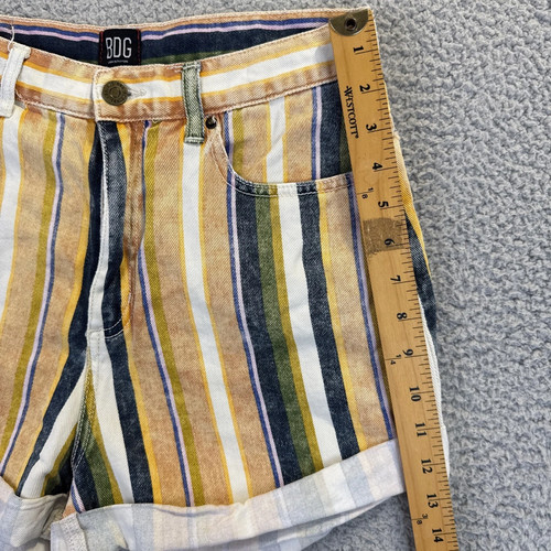 BDG Women's Mom High-Rise Striped Shorts Cuffed Blue Green Yellow Size 28” - Picture 7 of 12