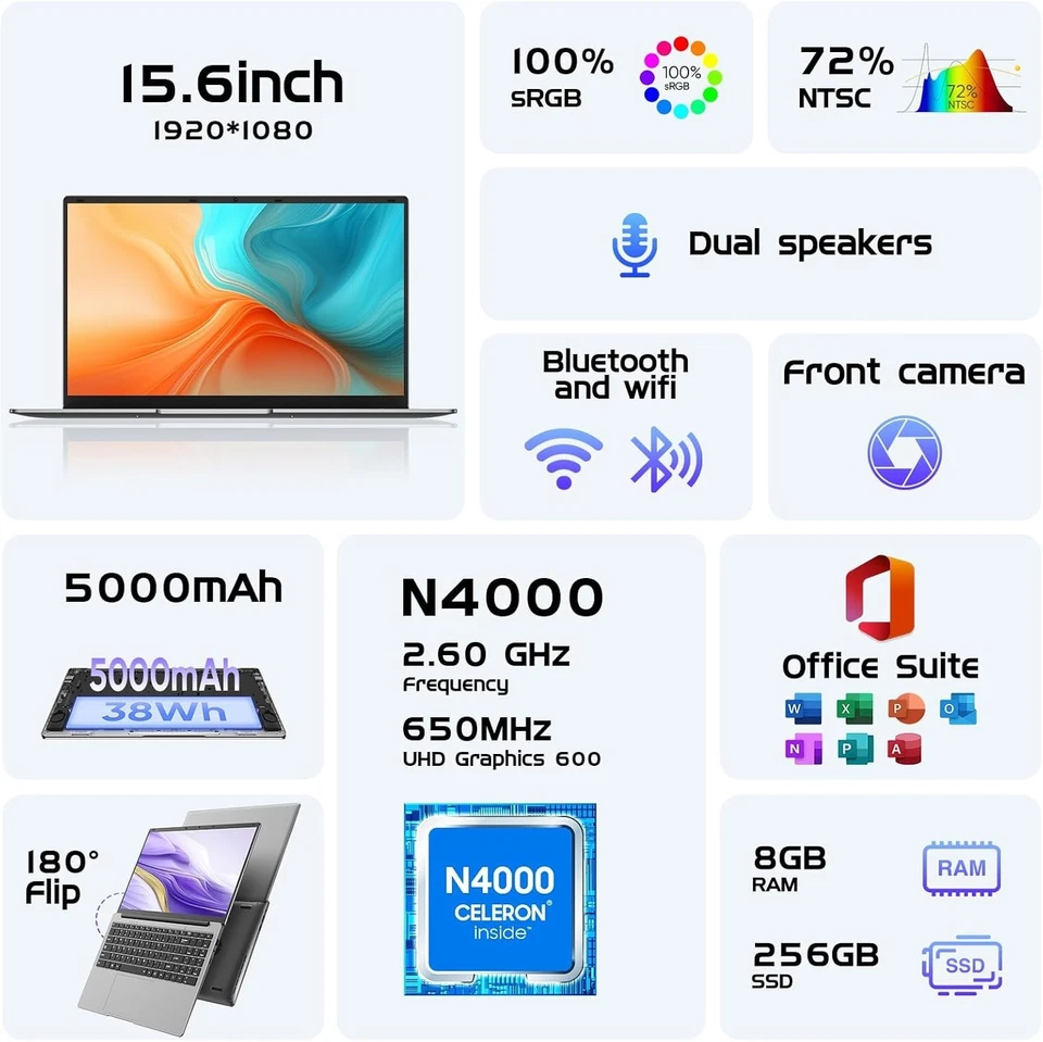 Laptop Computer 15.6" Win11 Pro Laptops 8GB RAM 25 - Image 4 of 4