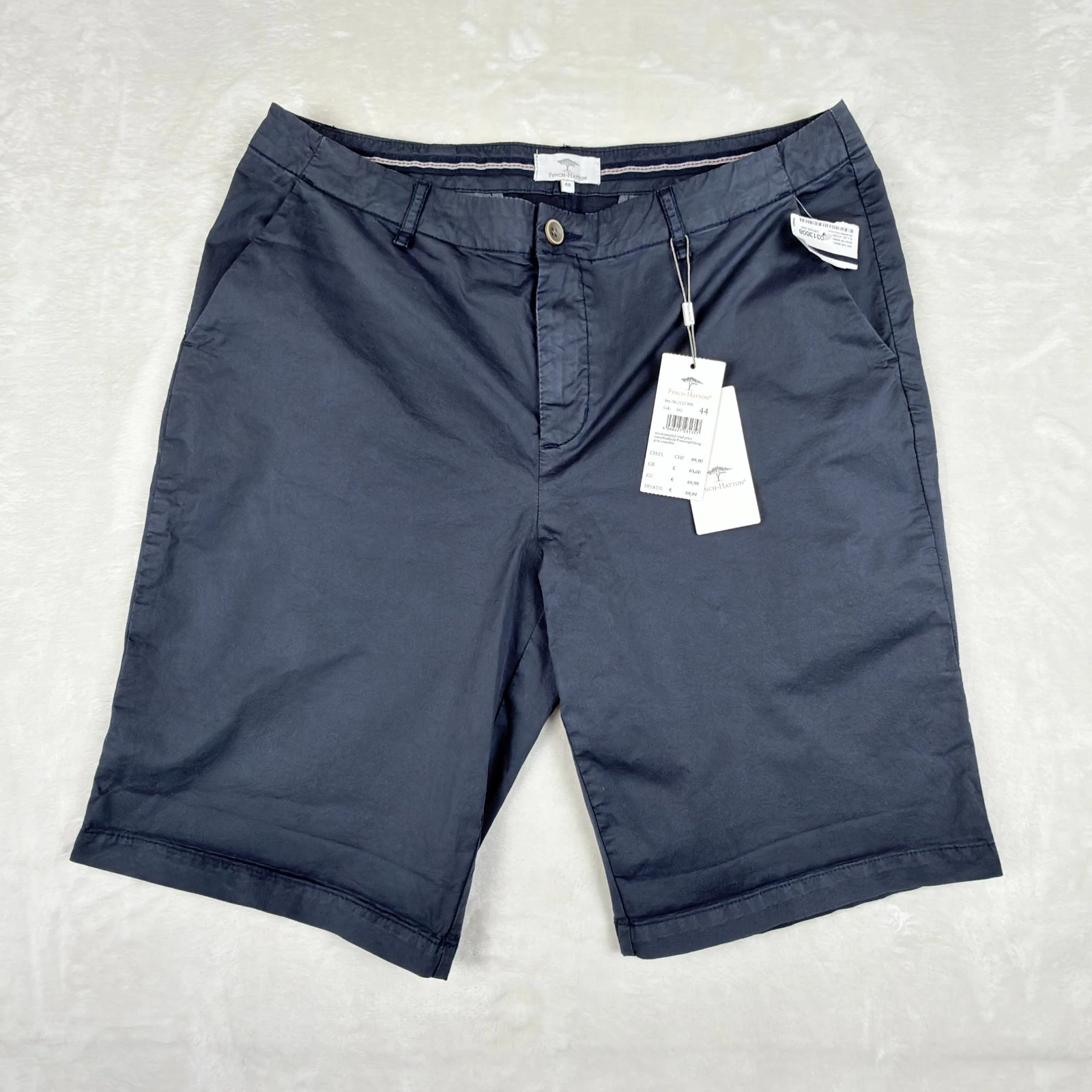 Fynch Hatton Shorts Mens 44 Dark Blue Chino Stretch Casual Flat Pockets Zip NWT