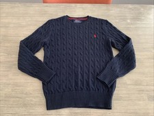 Polo Ralph Lauren Boys Medium 10-12 Cable Knit Sweater Cotton Crewneck Blue