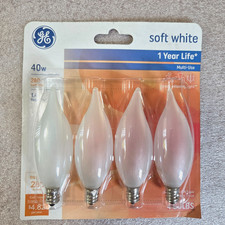 GE 40W Frosted White Flame Tip CA-Type Light Bulbs w/Candelabra Base 75247