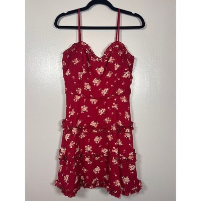 Blue Rain Francescas Red Floral Tiered Ruffle Mini Dress Women's Size L