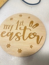 5" Wooden Baby Plaque, disc"My First Easter" M11
