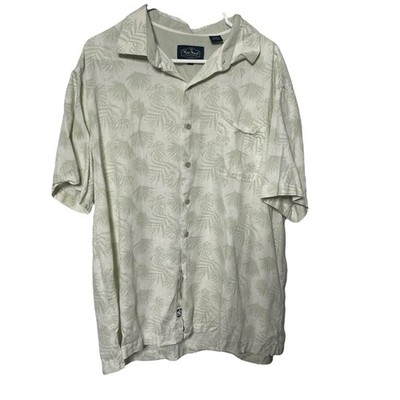 Nat Nast Hawaiian Silk Camp Shirt Men s XL Button-Up Palm Trees Ivory Aloha